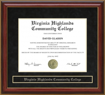 Virginia Highlands Community College (VHCC) Mahogany Diploma Frame