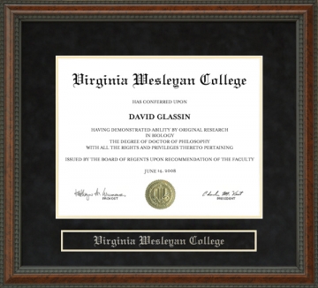 Virginia Wesleyan College (VWC) Diploma Frame