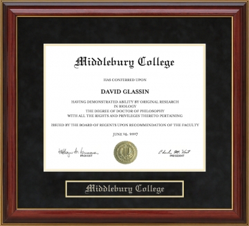 Middlebury College Mahogany Diploma Frame