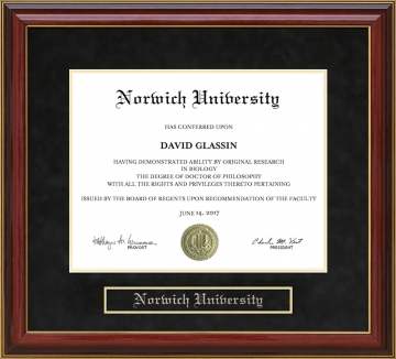 Norwich University Mahogany Diploma Frame