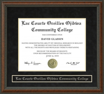 Lac Courte Oreilles Ojibwa Community College (LCOOCC) Diploma Frame