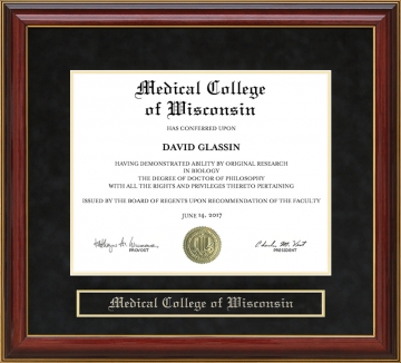 Medical College of Wisconsin (MCW) Mahogany Diploma Frame