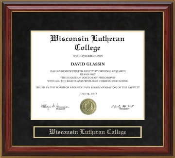 Wisconsin Lutheran College (WLC) Mahogany Diploma Frame