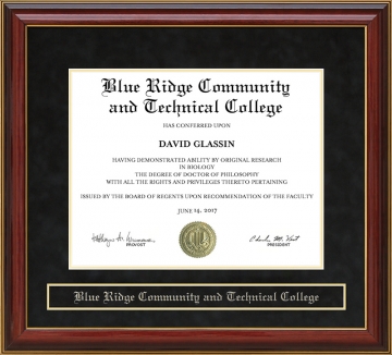 Blue Ridge Community and Technical College Mahogany Diploma Frame