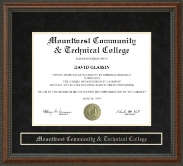 Mountwest Community and Technical College (MCTC) Diploma Frame