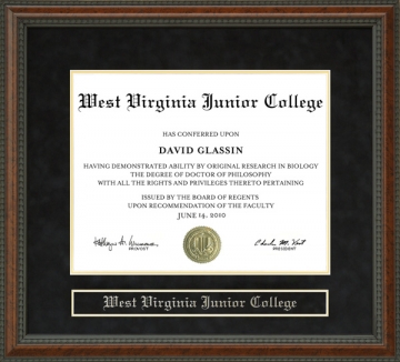 West Virginia Junior College Diploma Frame