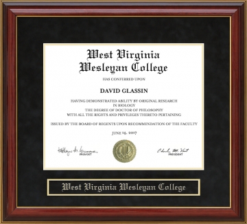 West Virginia Wesleyan College (WVWC) Mahogany Diploma Frame